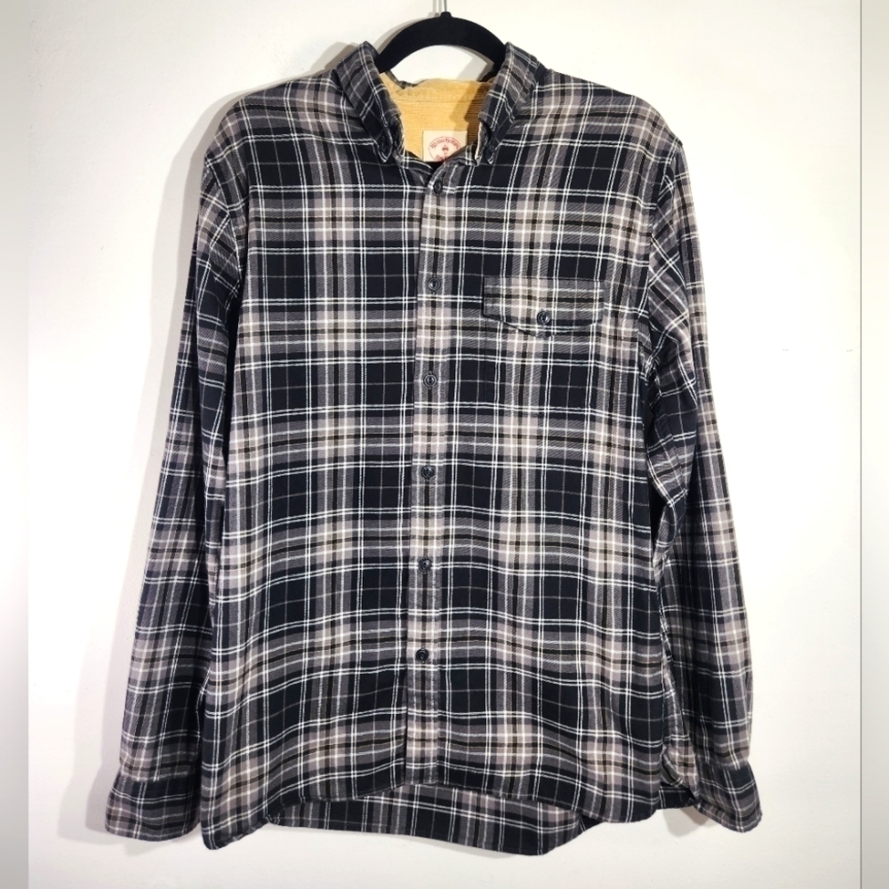 Brooks Bothers Black Plaid Button Down Shirt Mens Large